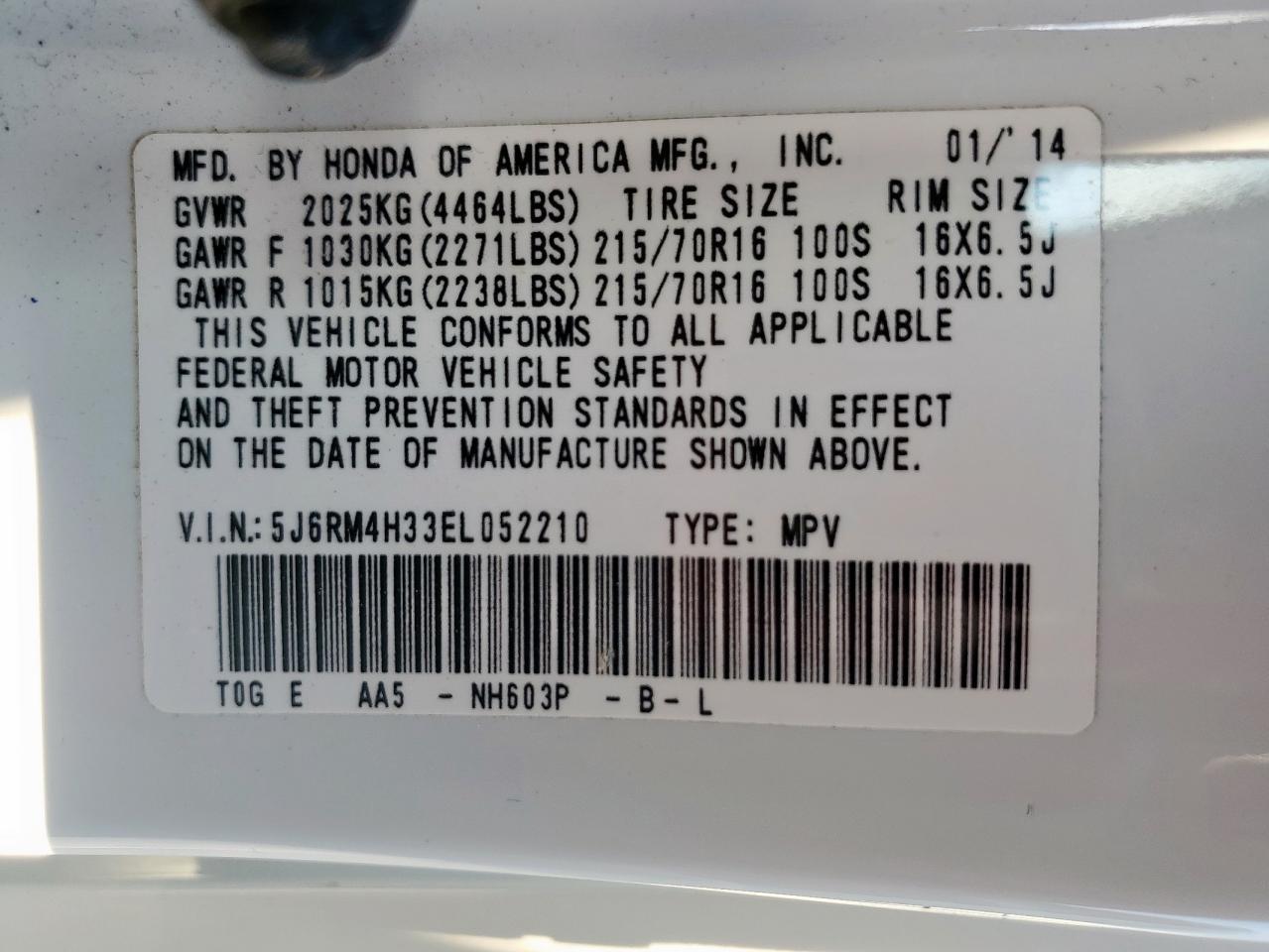 2014 Honda Cr-V Lx VIN: 5J6RM4H33EL052210 Lot: 82321445