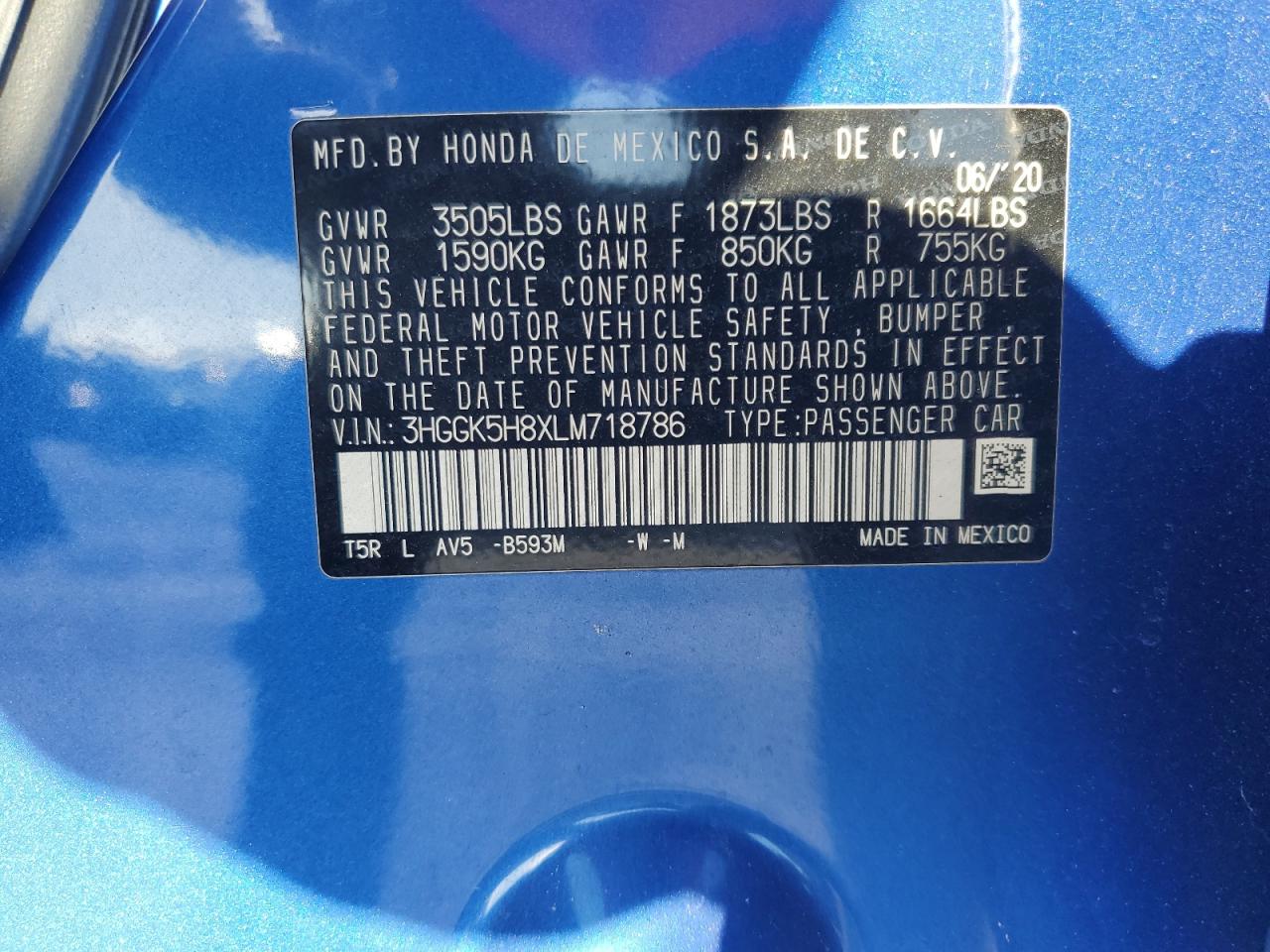 2020 Honda Fit Ex VIN: 3HGGK5H8XLM718786 Lot: 87369525