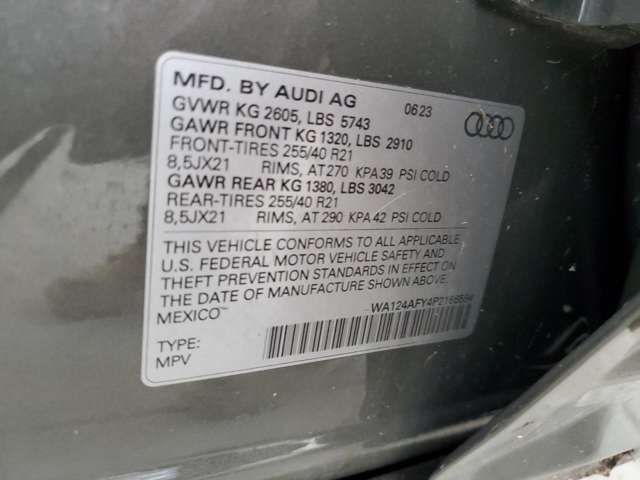 2023 Audi Sq5 Sportback Premium Plus VIN: WA124AFY4P2166594 Lot: 87207665