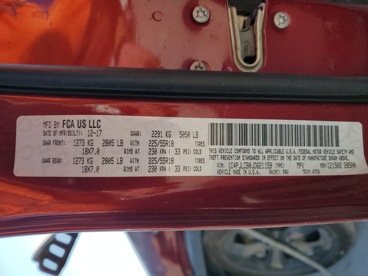 2018 Jeep Cherokee Latitude VIN: 1C4PJLCB0JD621159 Lot: 86636905