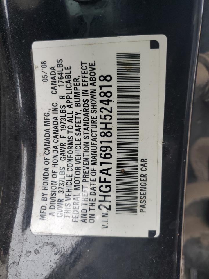 2008 Honda Civic Exl VIN: 2HGFA16918H524818 Lot: 82307665