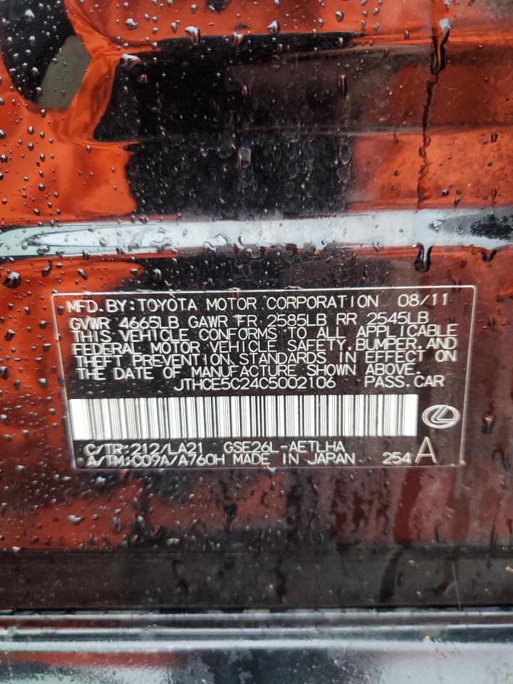 2012 Lexus Is 350 VIN: JTHCE5C24C5002106 Lot: 90674895