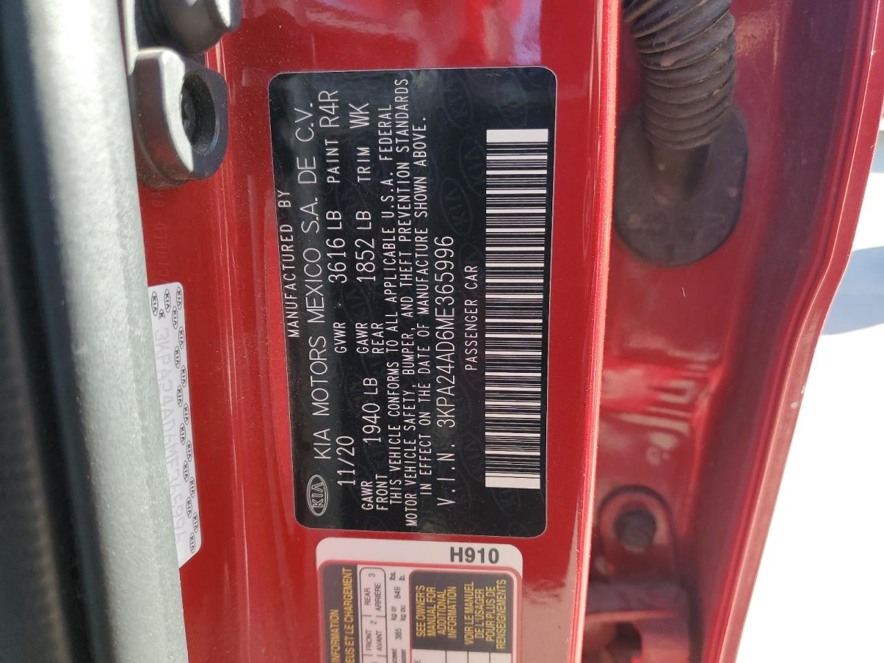 2021 Kia Rio Lx VIN: 3KPA24AD6ME365996 Lot: 82590905