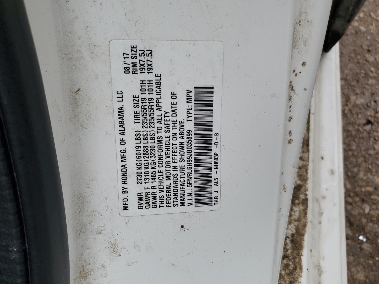 2018 Honda Odyssey Elite VIN: 5FNRL6H99JB035899 Lot: 86605025