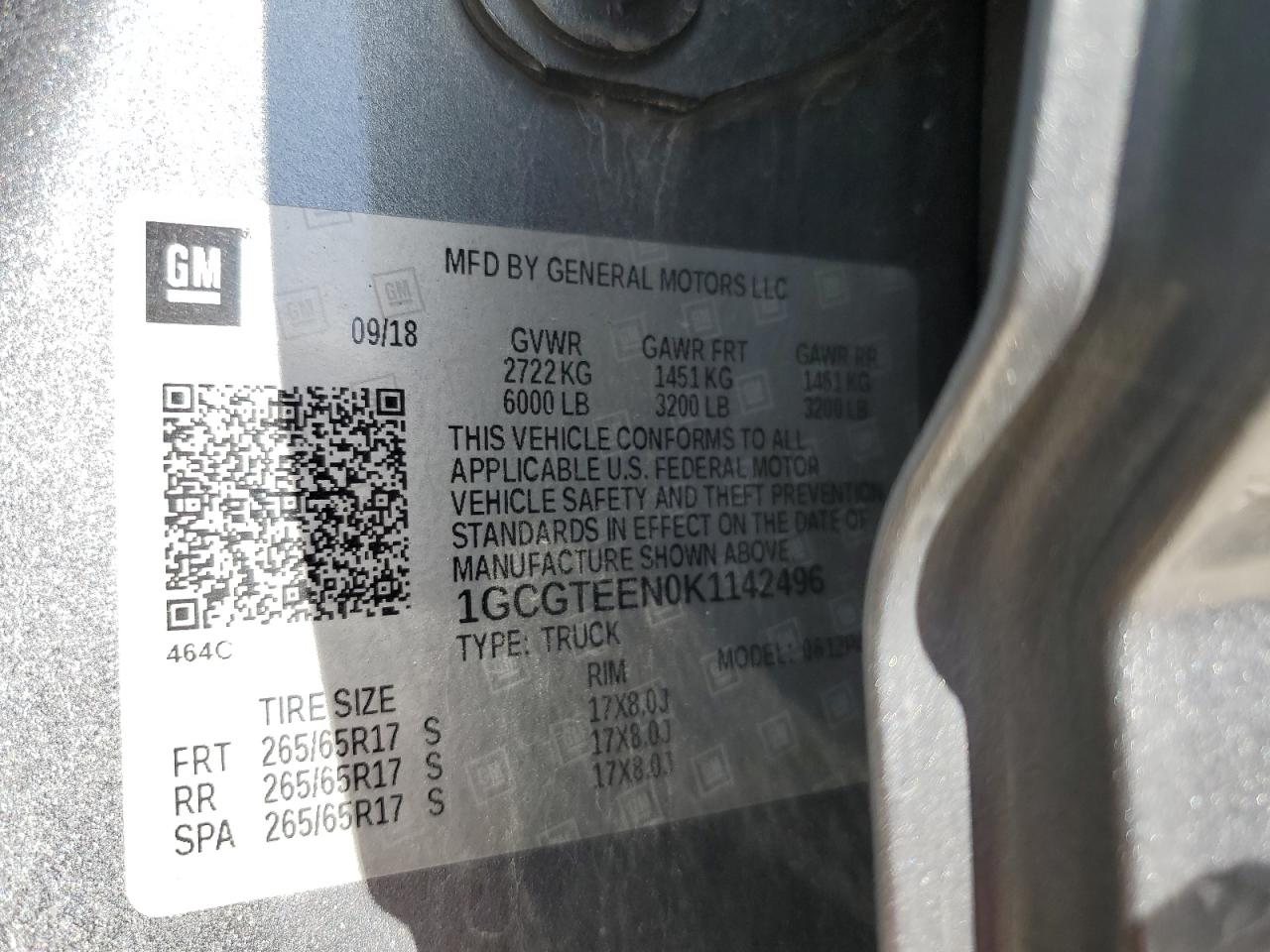 2019 Chevrolet Colorado Zr2 VIN: 1GCGTEEN0K1142496 Lot: 86316635