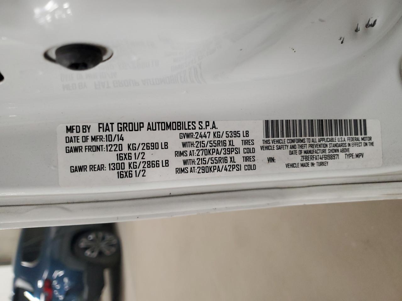 2015 Ram Promaster City VIN: ZFBERFAT4F6198971 Lot: 82635065