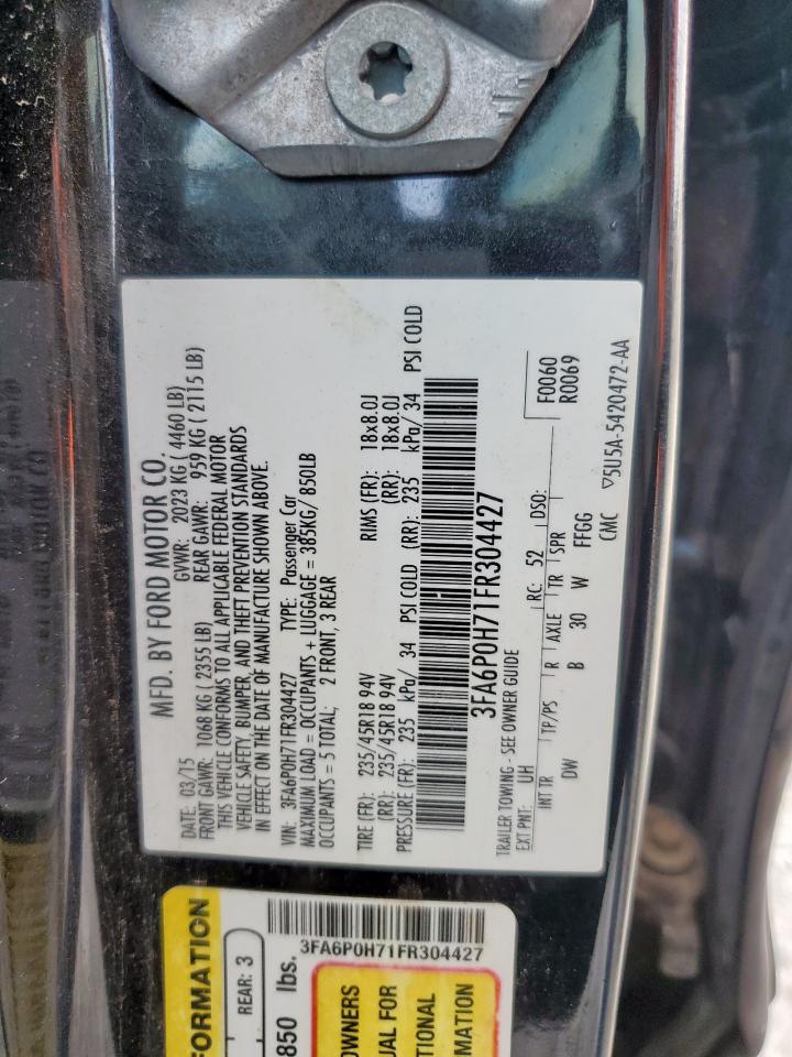 2015 Ford Fusion Se VIN: 3FA6P0H71FR304427 Lot: 86114855