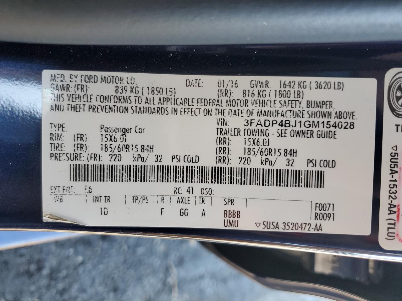 2016 Ford Fiesta Se VIN: 3FADP4BJ1GM154028 Lot: 82320275
