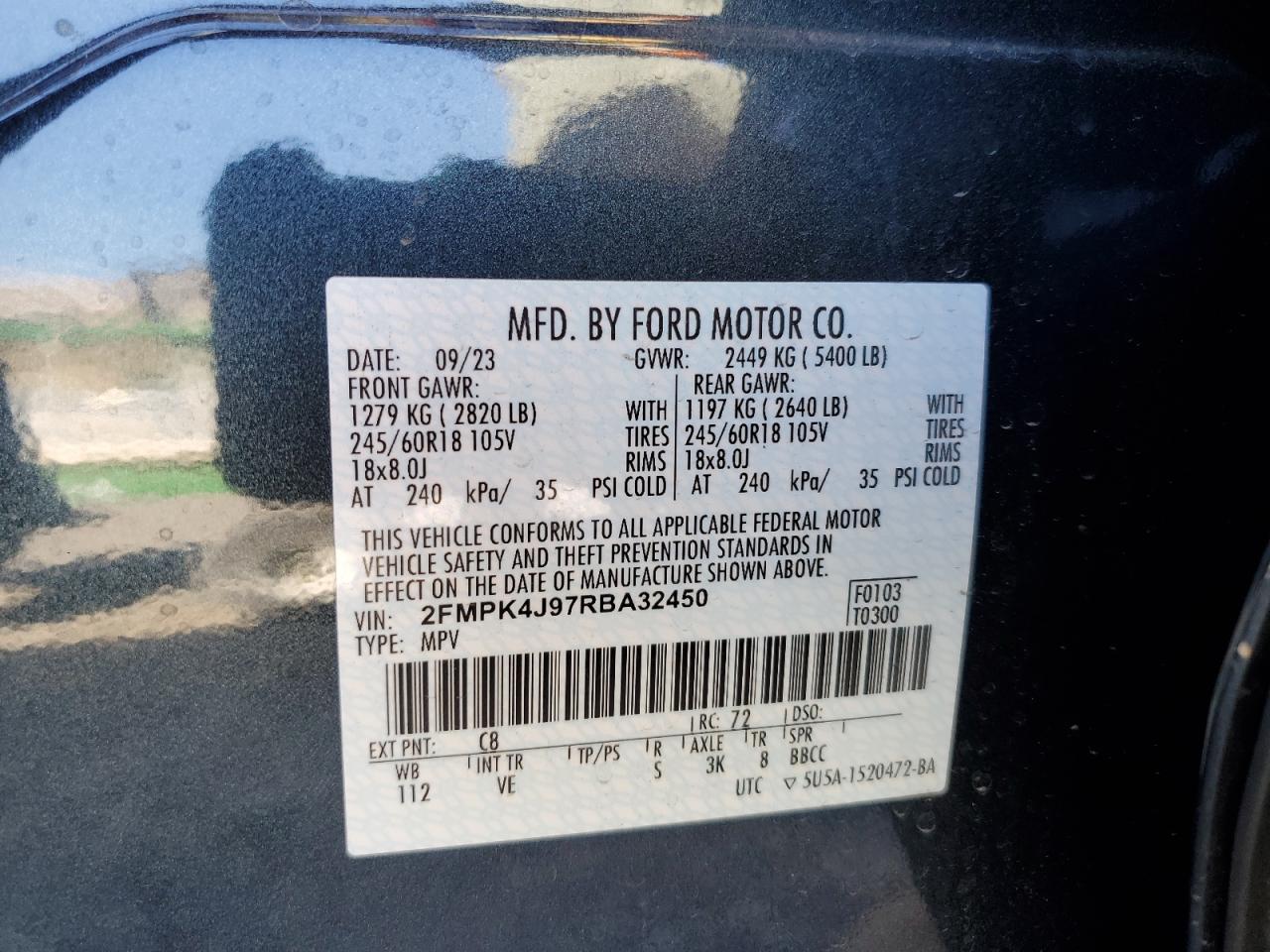 2024 Ford Edge Sel VIN: 2FMPK4J97RBA32450 Lot: 90527745