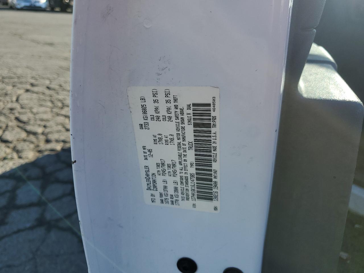 2006 Dodge Ram 1500 St VIN: 1D7HA16K16J147385 Lot: 87099875