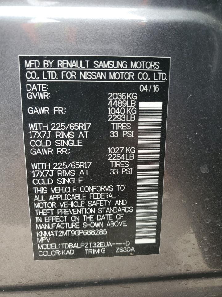 2016 Nissan Rogue S VIN: KNMAT2MT9GP688285 Lot: 86431865