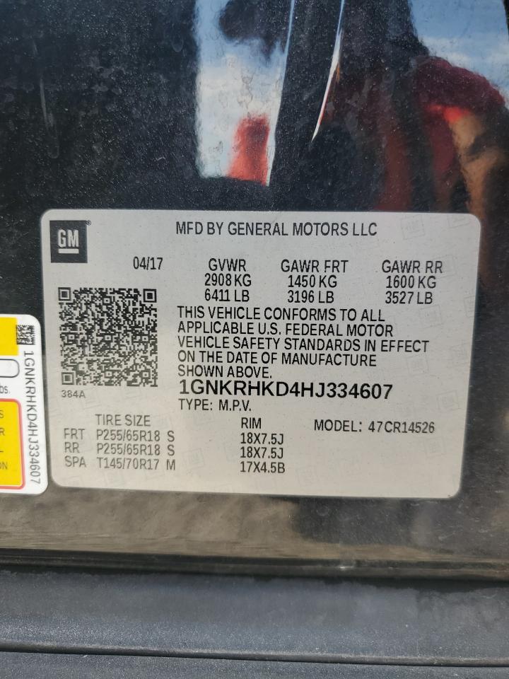 2017 Chevrolet Traverse Lt VIN: 1GNKRHKD4HJ334607 Lot: 81855365