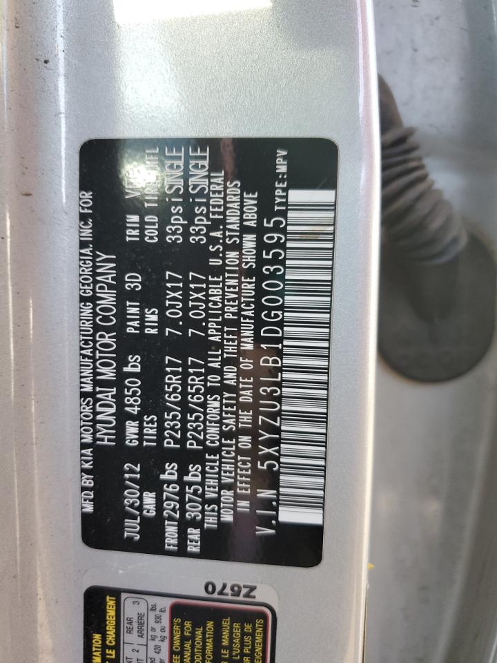 2013 Hyundai Santa Fe Sport VIN: 5XYZU3LB1DG003595 Lot: 85202175