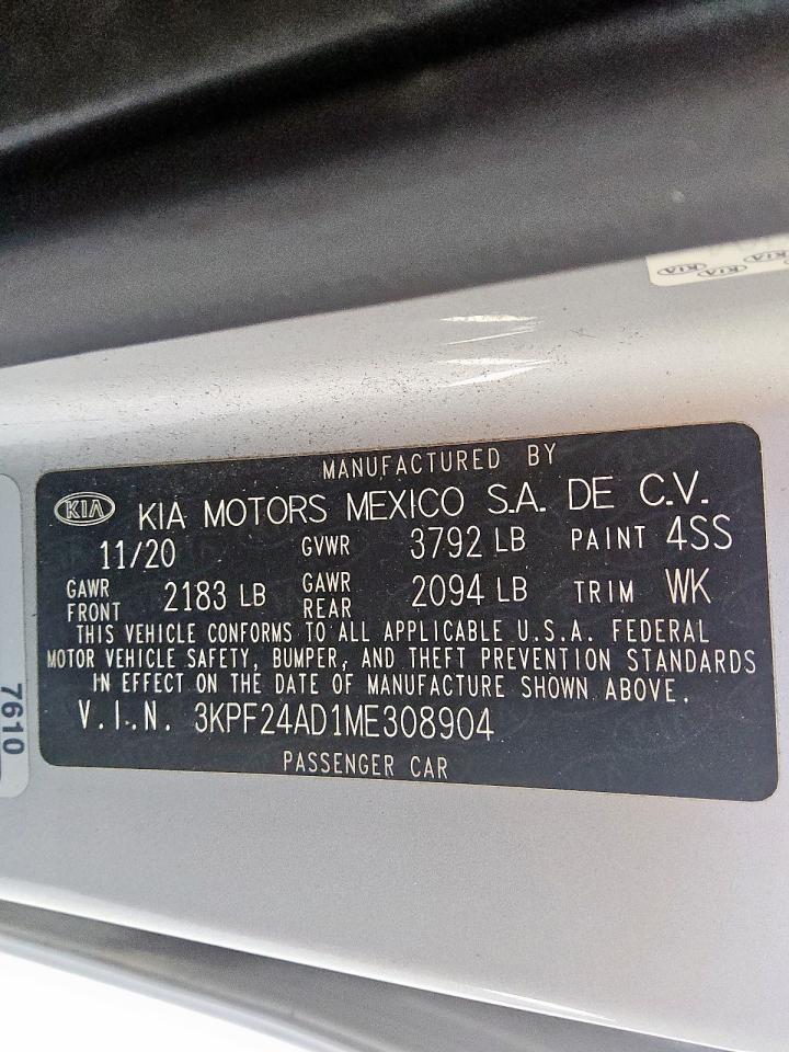 2021 Kia Forte Fe VIN: 3KPF24AD1ME308904 Lot: 86188615