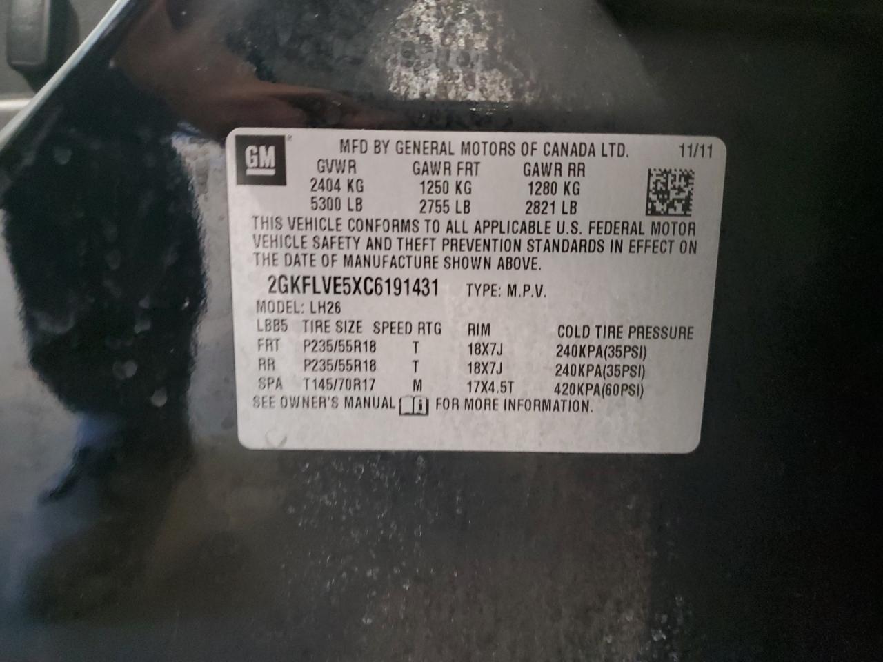 2012 GMC Terrain Slt VIN: 2GKFLVE5XC6191431 Lot: 85354535