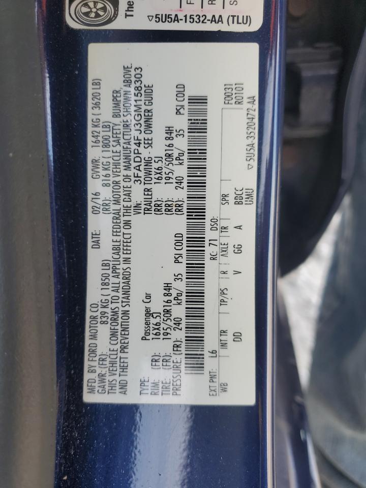 2016 Ford Fiesta Titanium VIN: 3FADP4FJ3GM158303 Lot: 86307955