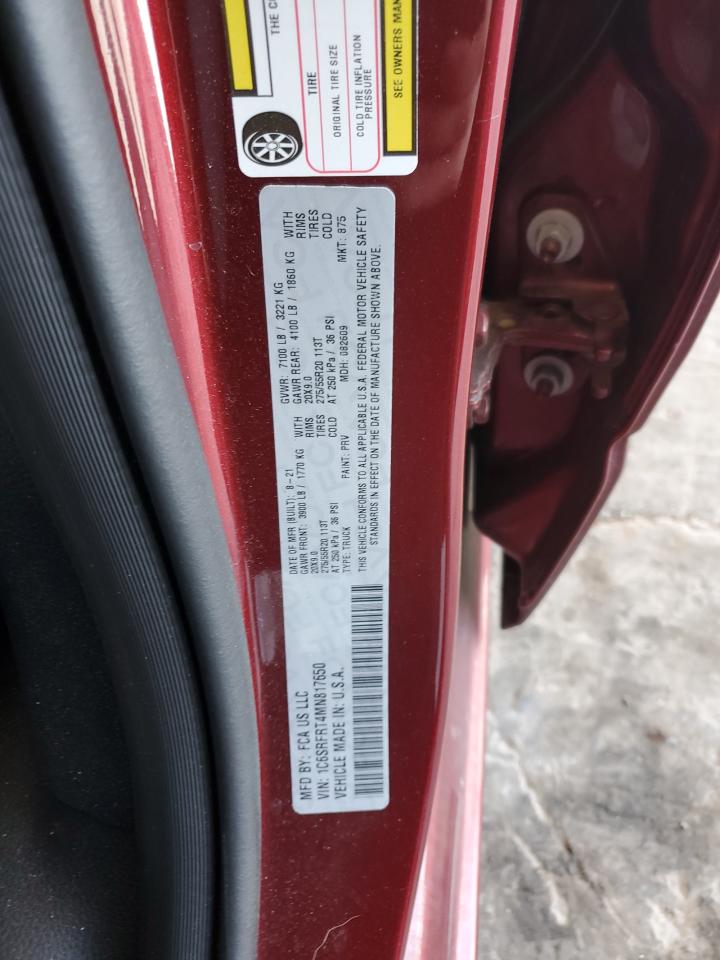 2021 Ram 1500 Laramie VIN: 1C6SRFRT4MN817650 Lot: 82001075