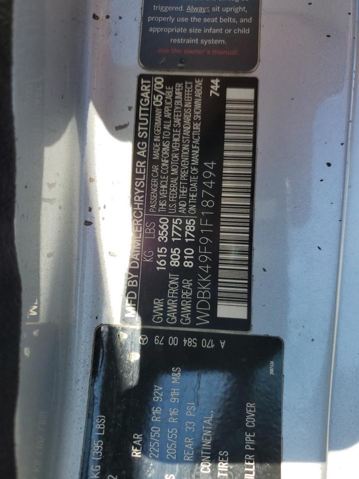 2001 Mercedes-Benz Slk 230 Kompressor VIN: WDBKK49F91F187494 Lot: 90400565