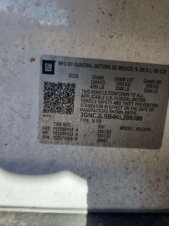 2019 Chevrolet Trax 1Lt VIN: 3GNCJLSB4KL289388 Lot: 89704985