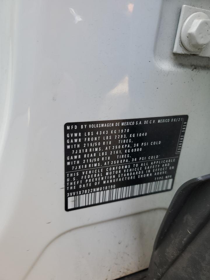 2022 Volkswagen Taos Sel VIN: 3VV1X7B22NM018190 Lot: 85953795