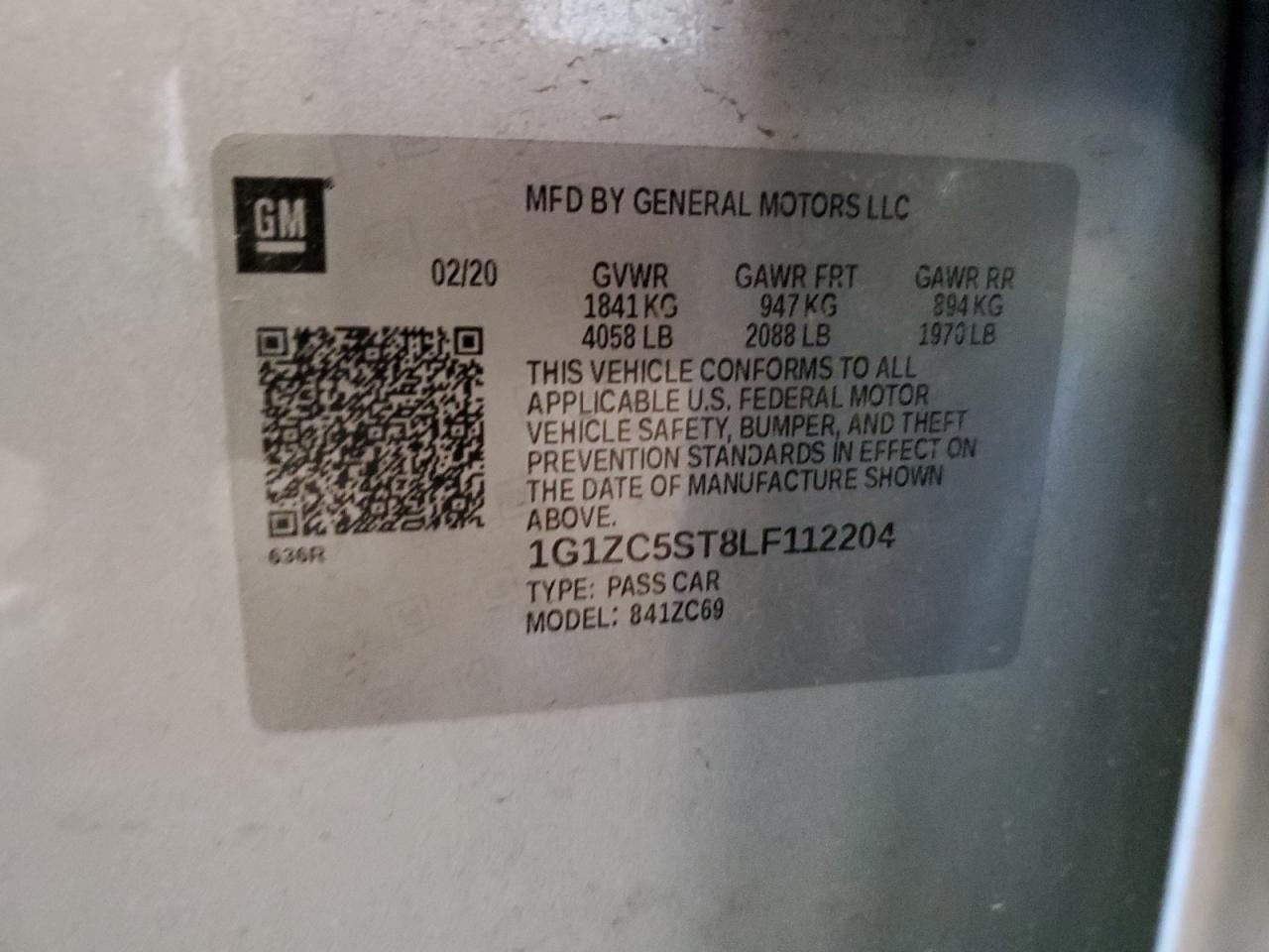 2020 Chevrolet Malibu Ls VIN: 1G1ZC5ST8LF112204 Lot: 84947715