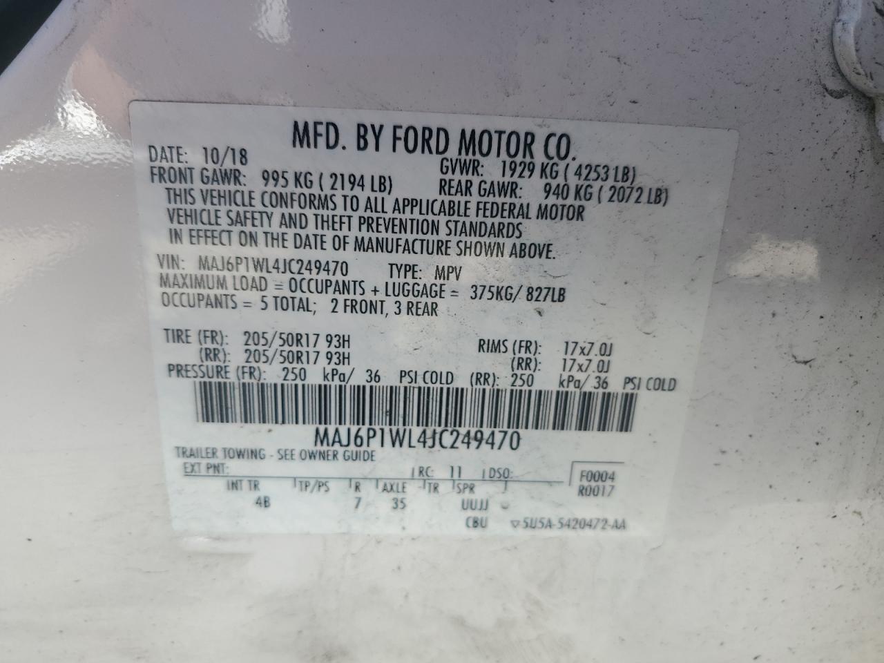 2018 Ford Ecosport Titanium VIN: MAJ6P1WL4JC249470 Lot: 84807645