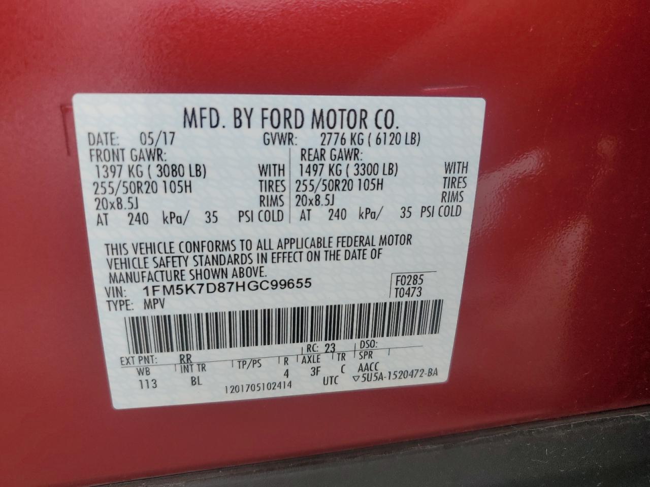 2017 Ford Explorer Xlt VIN: 1FM5K7D87HGC99655 Lot: 85763535