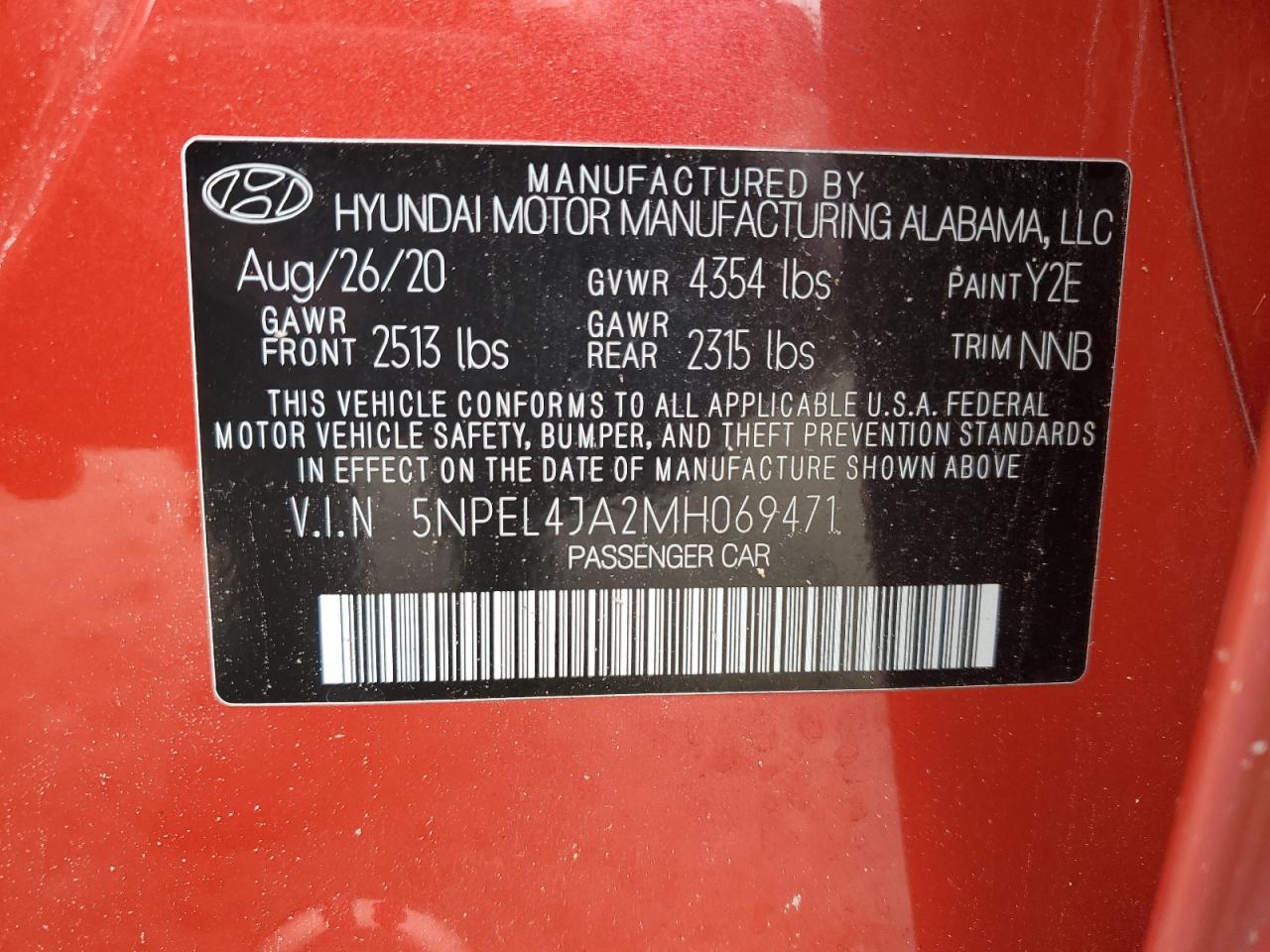 2021 Hyundai Sonata Sel VIN: 5NPEL4JA2MH069471 Lot: 86154365