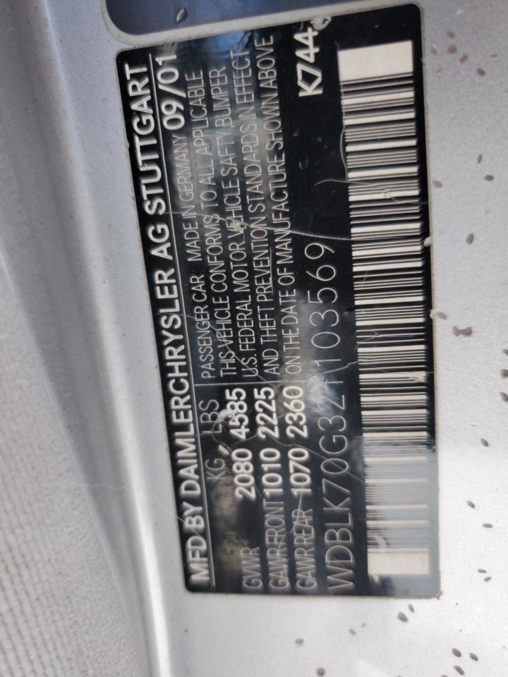 2002 Mercedes-Benz Clk 430 VIN: WDBLK70G32T103569 Lot: 84954505