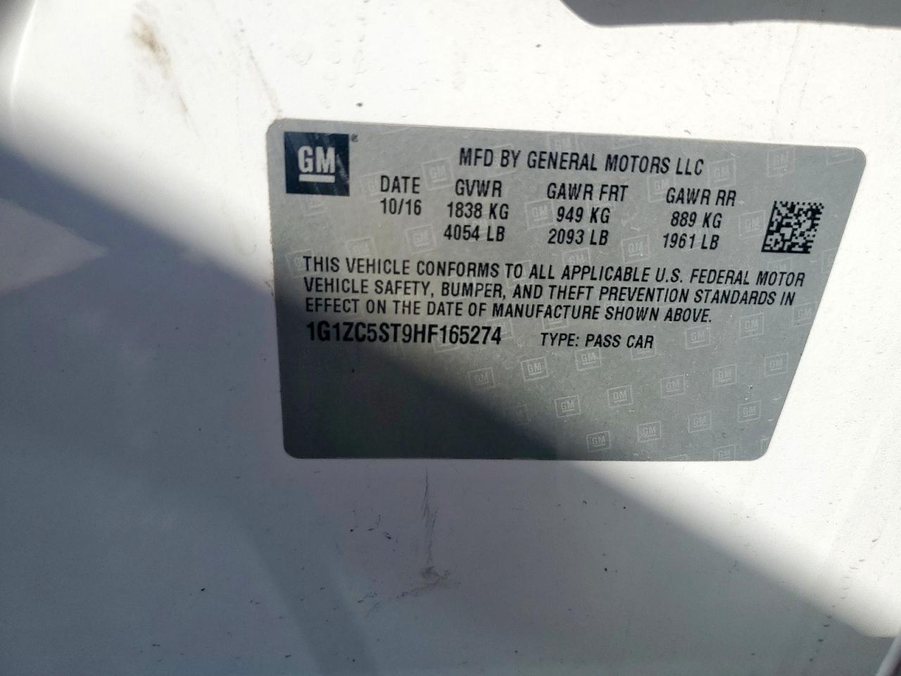 2017 Chevrolet Malibu Ls VIN: 1G1ZC5ST9HF165274 Lot: 85823535