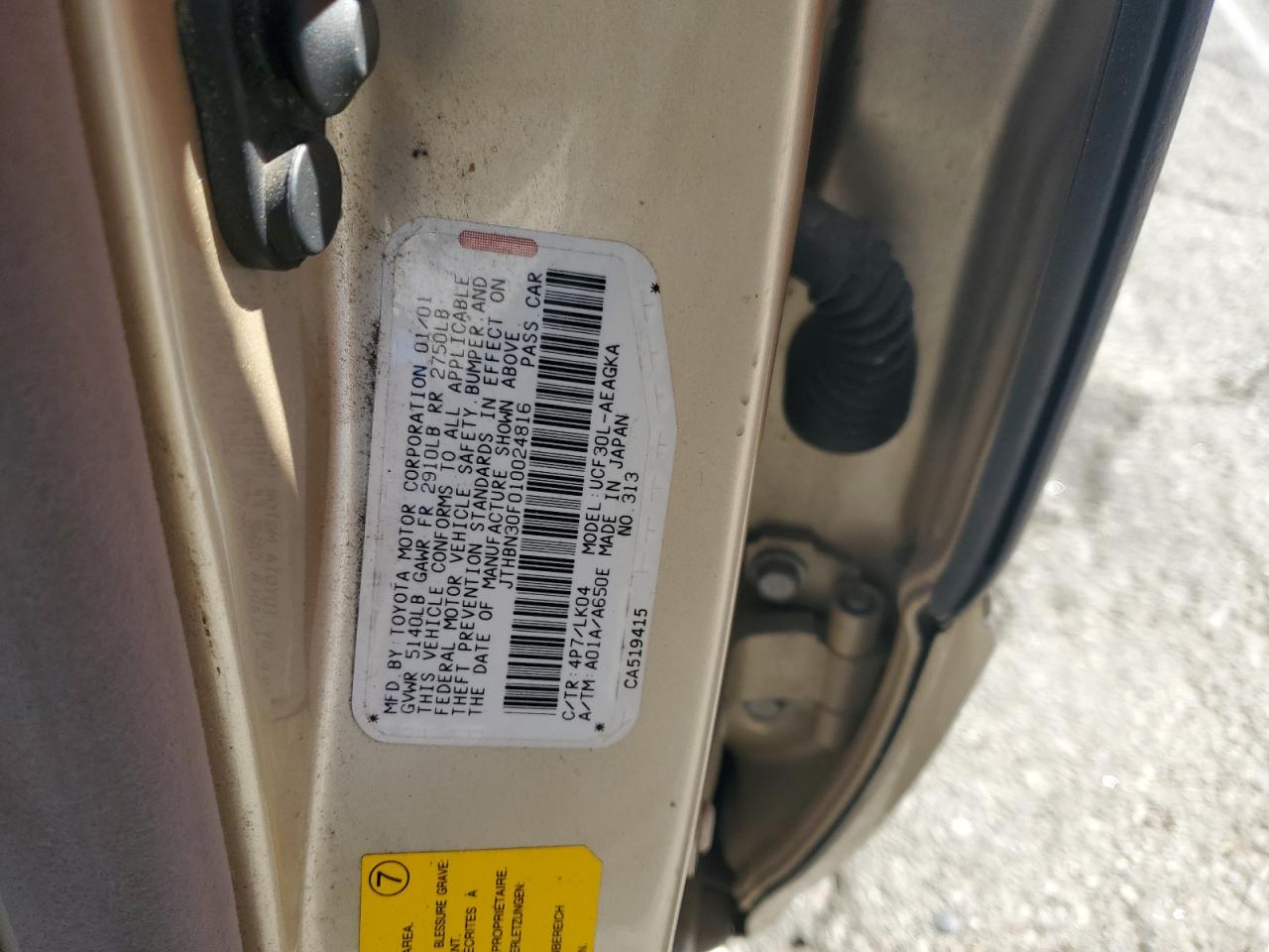 2001 Lexus Ls 430 VIN: JTHBN30F010024816 Lot: 87123755