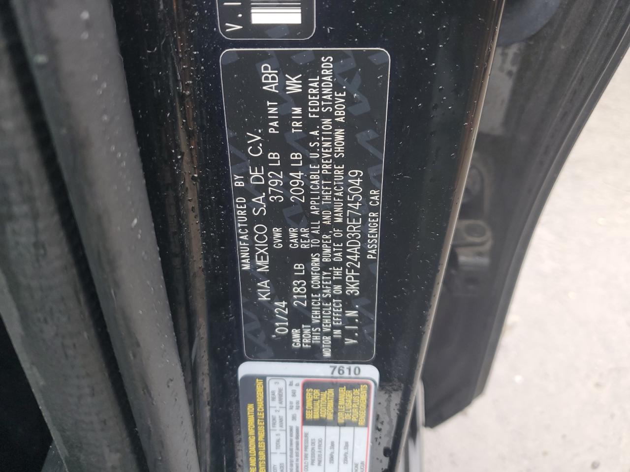 2024 Kia Forte Lx VIN: 3KPF24AD3RE745049 Lot: 85165375