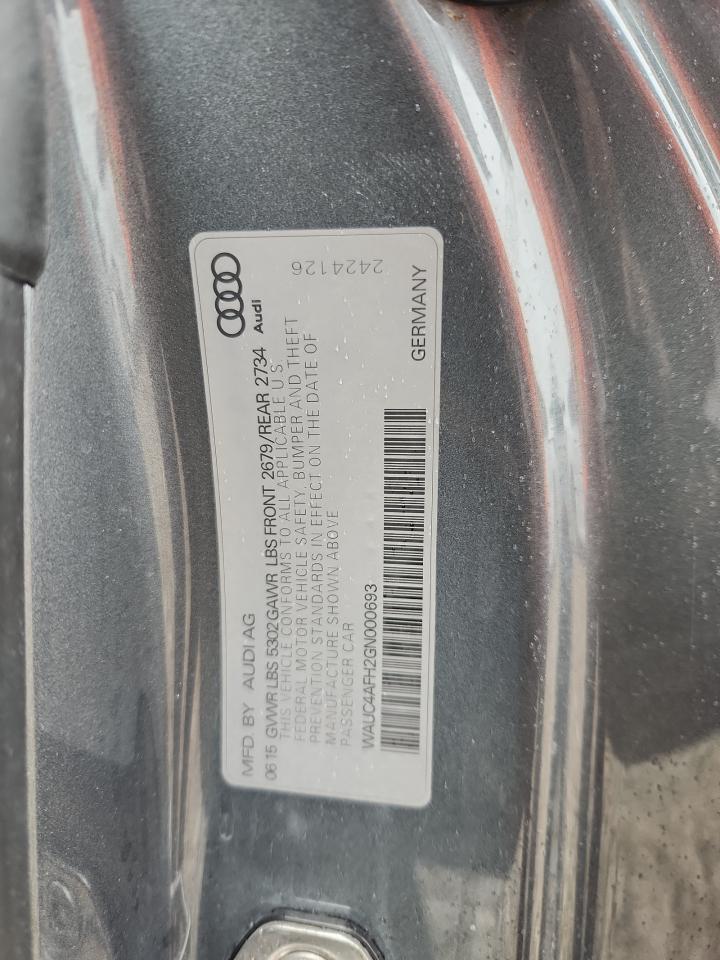 2016 Audi S5 Premium Plus VIN: WAUC4AFH2GN000693 Lot: 89736055