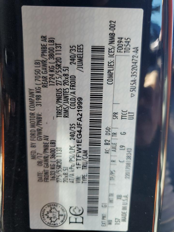 2018 Ford F150 Supercrew VIN: 1FTFW1EG4JFA21999 Lot: 82256005