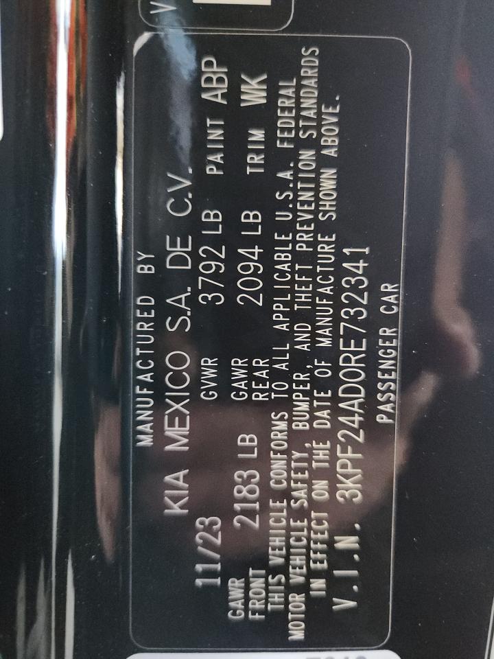 2024 Kia Forte Lx VIN: 3KPF24AD0RE732341 Lot: 82388575