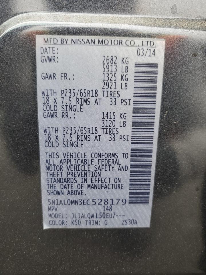 2014 Infiniti Qx60 VIN: 5N1AL0MN3EC528179 Lot: 82305695