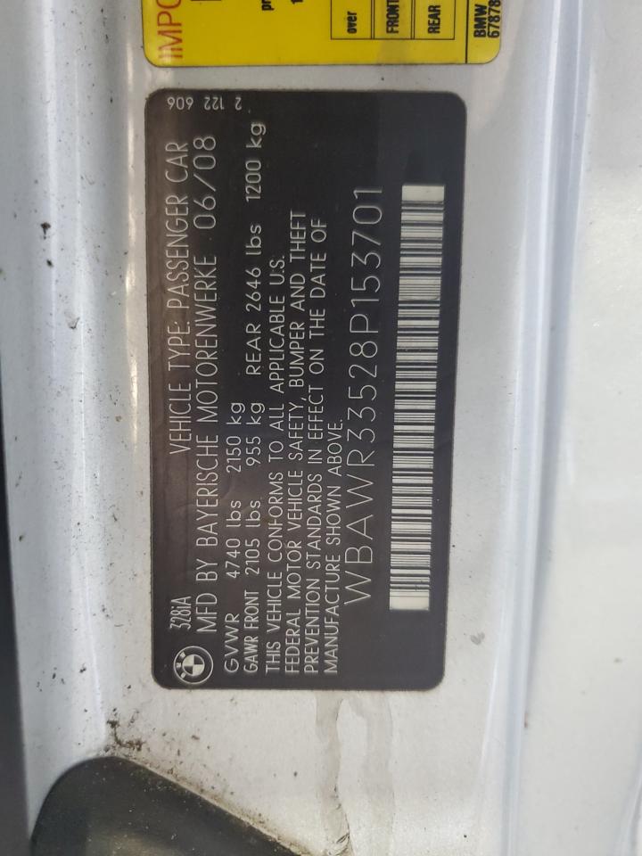 2008 BMW 328 I Sulev VIN: WBAWR33528P153701 Lot: 82306405