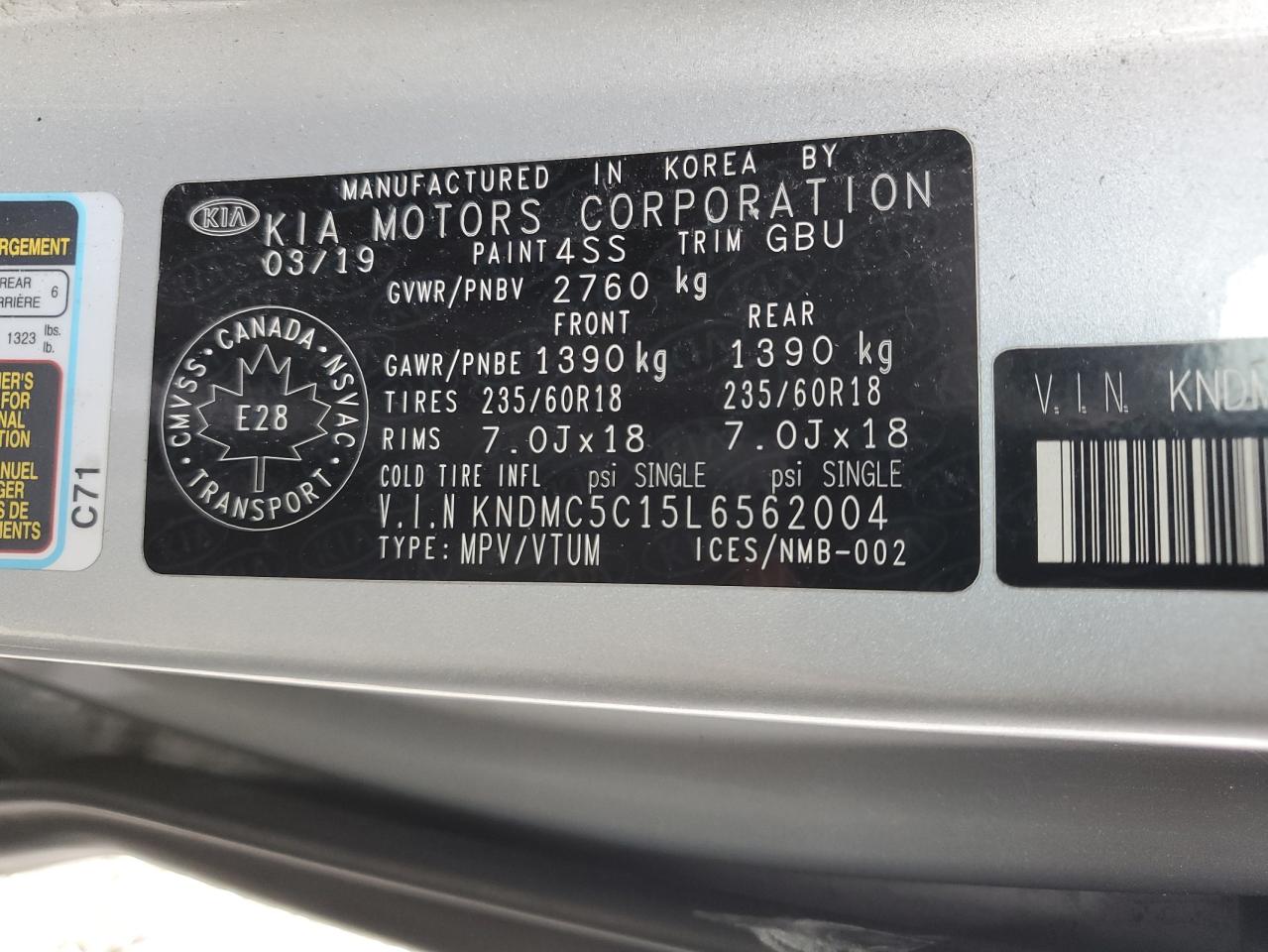 2020 Kia Sedona Ex VIN: KNDMC5C15L6562004 Lot: 85490925