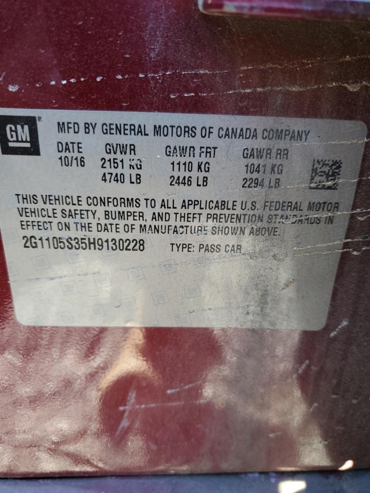 2017 Chevrolet Impala Lt VIN: 2G1105S35H9130228 Lot: 82229935