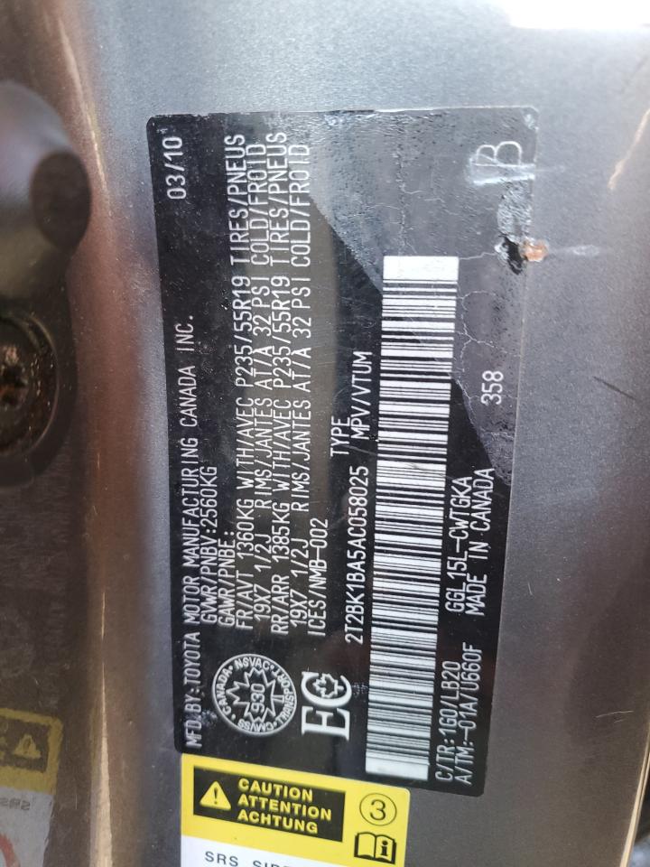 2010 Lexus Rx 350 VIN: 2T2BK1BA5AC058025 Lot: 83962785