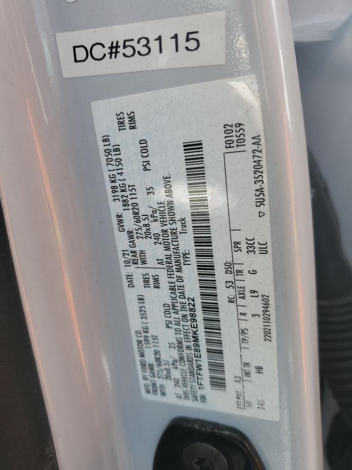 2021 Ford F150 Supercrew VIN: 1FTFW1E89MKE98822 Lot: 90282505