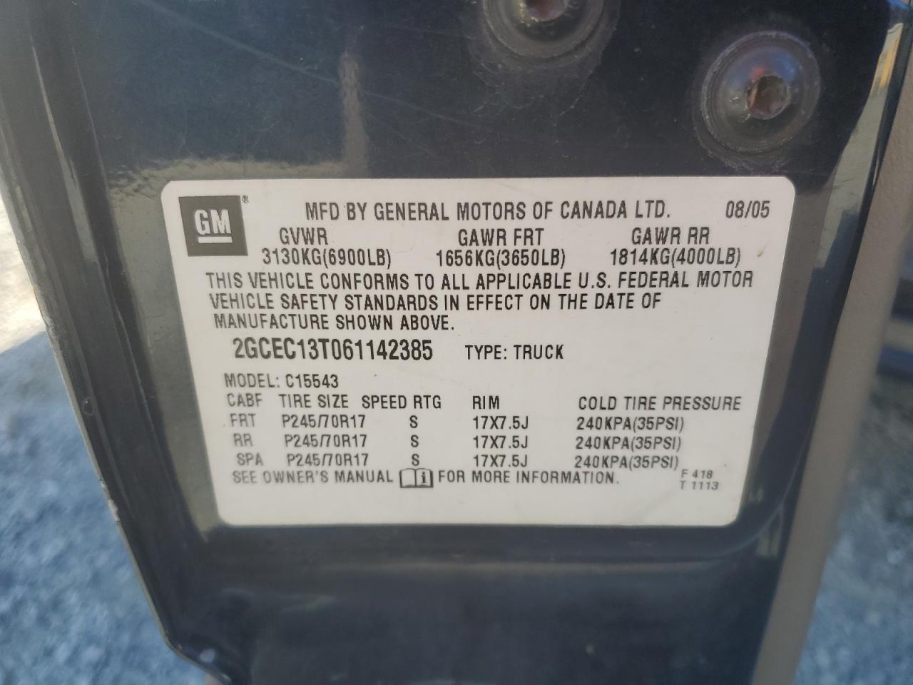 2006 Chevrolet Silverado C1500 VIN: 2GCEC13T061142385 Lot: 85145375