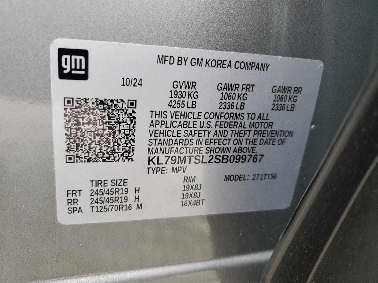 2025 Chevrolet Trailblazer Rs VIN: KL79MTSL2SB099767 Lot: 85866915