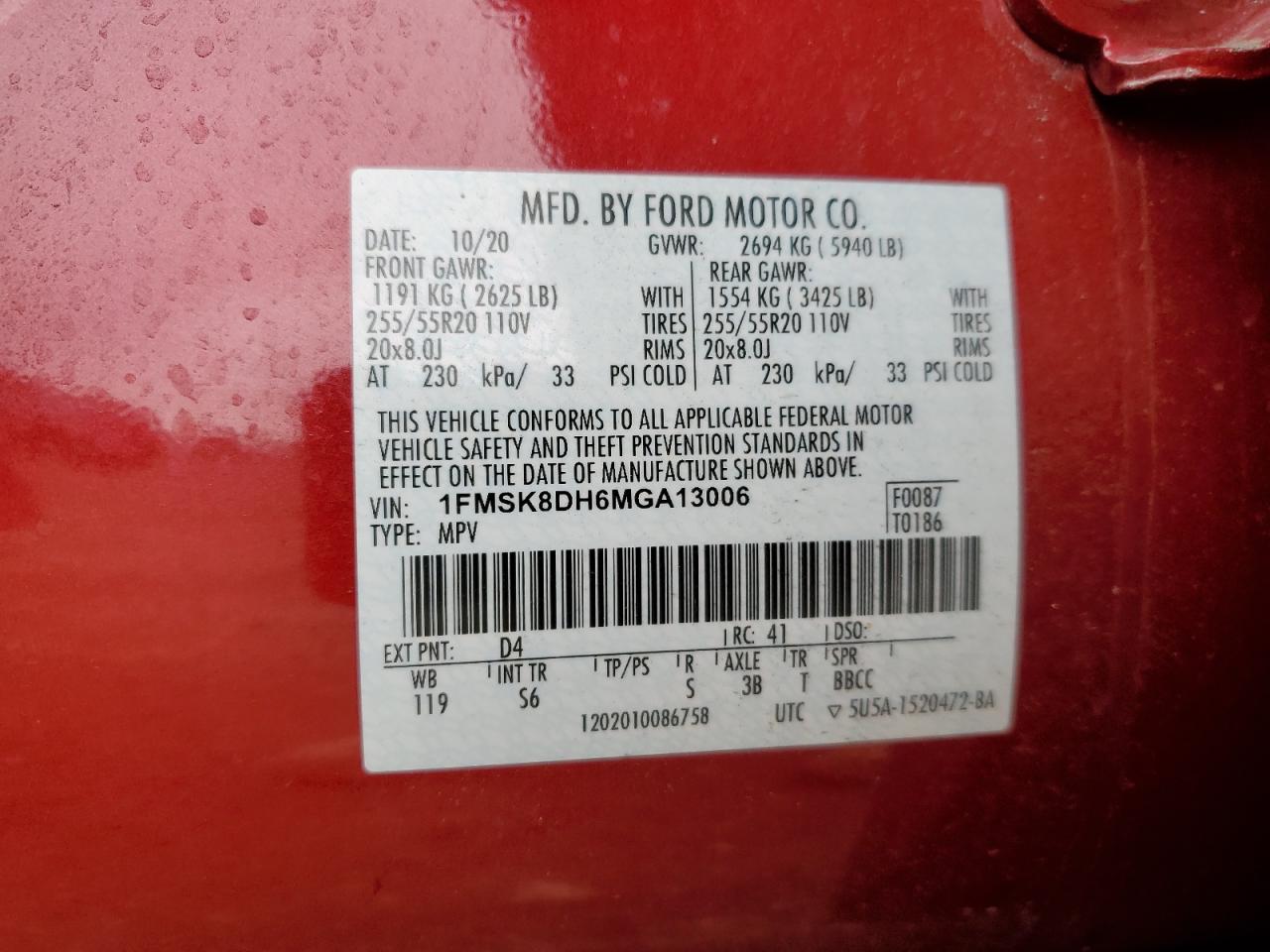 2021 Ford Explorer Xlt VIN: 1FMSK8DH6MGA13006 Lot: 85527605