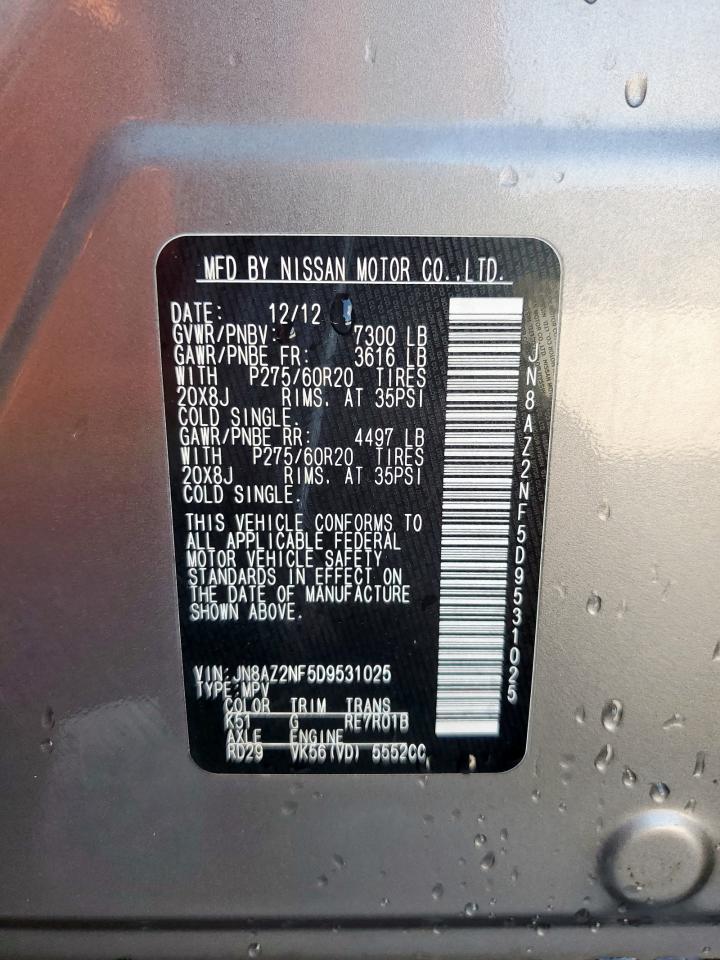2013 Infiniti Qx56 VIN: JN8AZ2NF5D9531025 Lot: 85148635