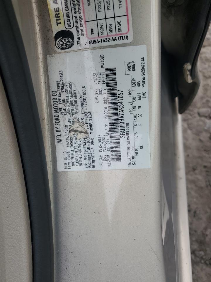2010 Ford Fusion Se VIN: 3FAHP0HA7AR341057 Lot: 80852885