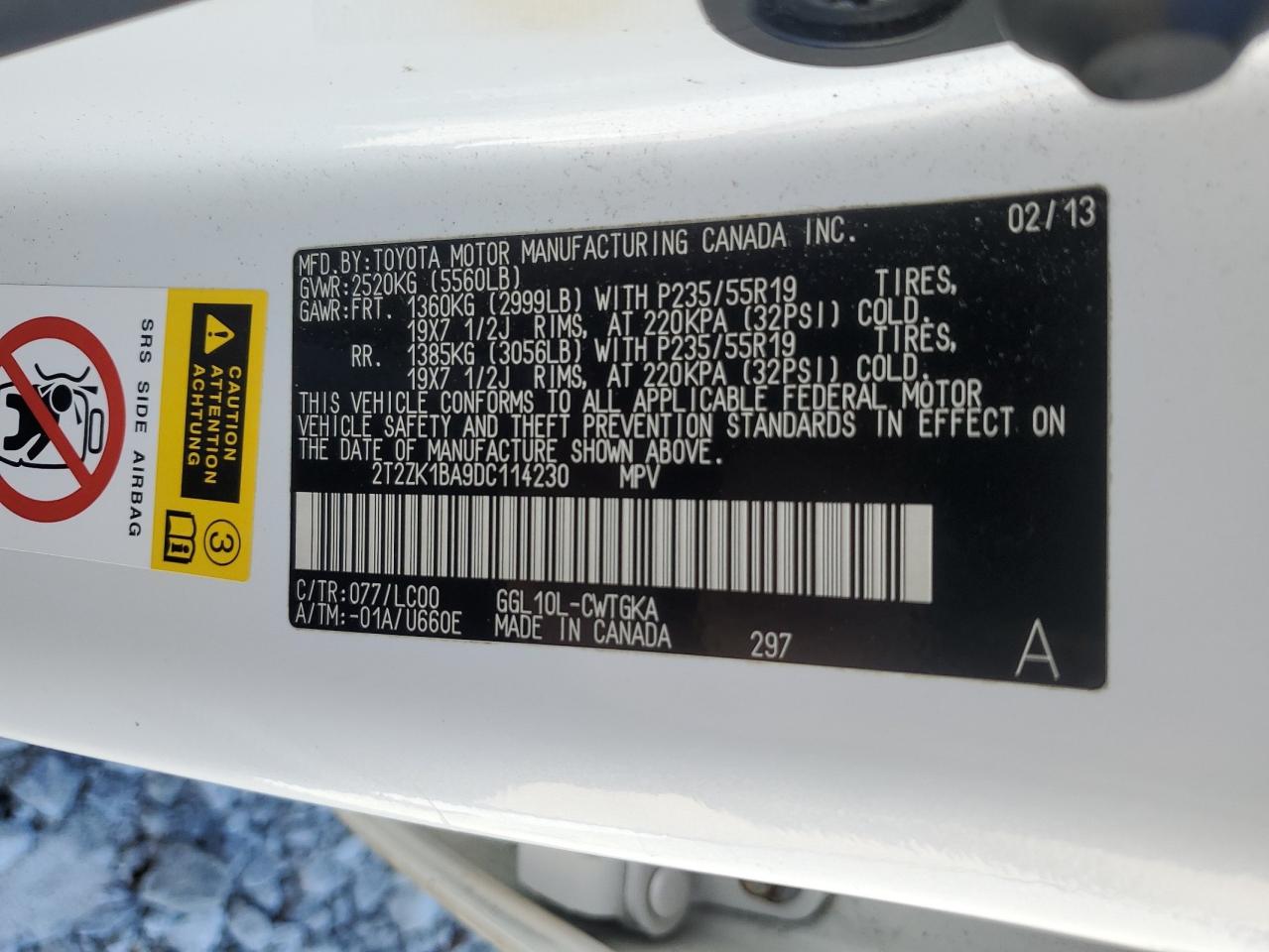 2013 Lexus Rx 350 VIN: 2T2ZK1BA9DC114230 Lot: 87058935