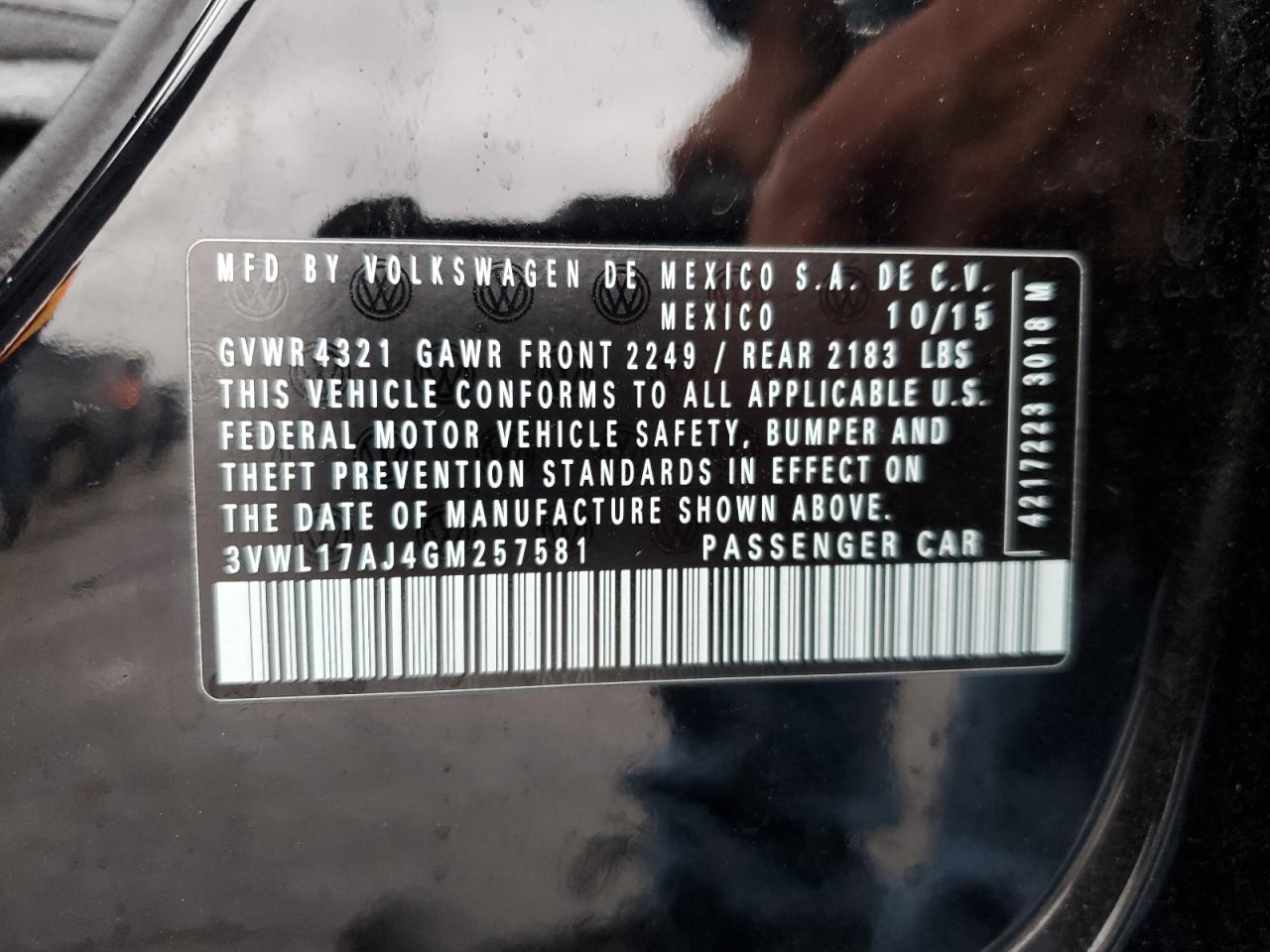 2016 Volkswagen Jetta Sel VIN: 3VWL17AJ4GM257581 Lot: 90109315