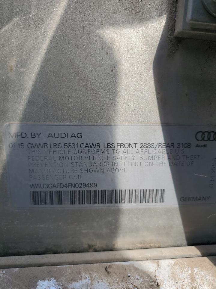2015 Audi A8 L Quattro VIN: WAU3GAFD4FN029499 Lot: 90279555