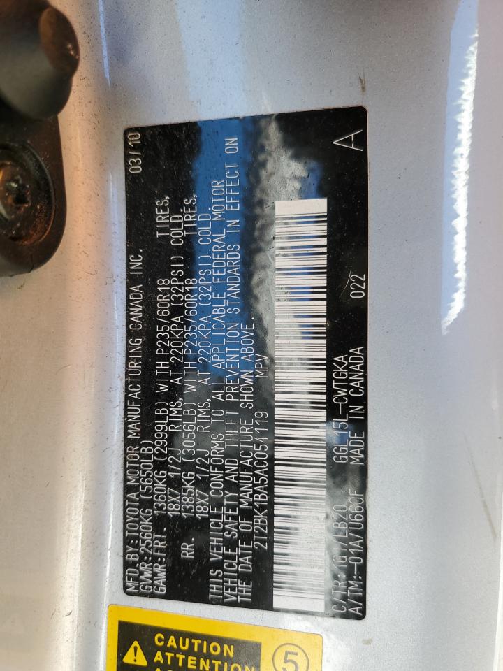 2010 Lexus Rx 350 VIN: 2T2BK1BA5AC054119 Lot: 90827395